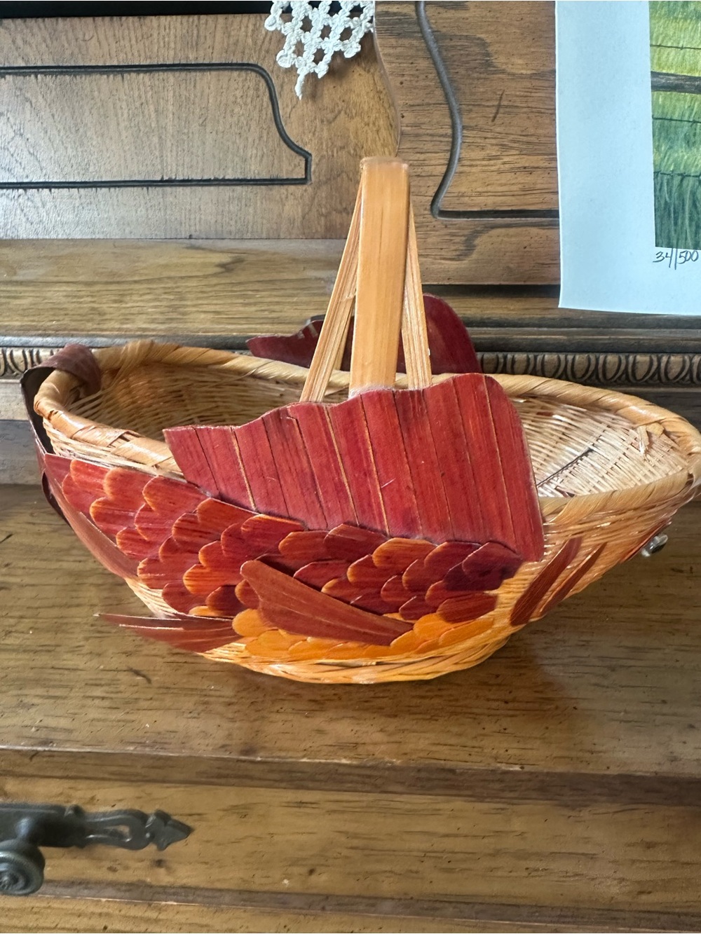 Vintage Rare Wicker Fish Basket with Glass Eyes